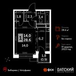 Планировка квартиры студии, 28,6 м2