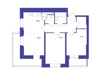 Планировка 3-комнатной квартиры, 66,3 м2