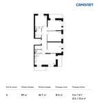 Планировка 4-комнатной квартиры, 89 м2