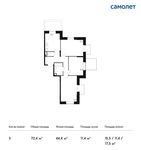 Планировка 3-комнатной квартиры, 72,4 м2