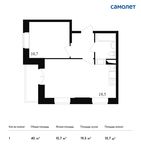 Планировка 1-комнатной квартиры, 40 м2