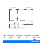 Планировка 3-комнатной квартиры, 54,67 м2