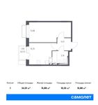 Планировка 1-комнатной квартиры, 34,01 м2