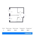 Планировка 1-комнатной квартиры, 35,57 м2