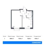 Планировка 1-комнатной квартиры, 38,05 м2