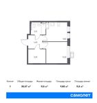 Планировка 1-комнатной квартиры, 35,57 м2