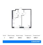 Планировка 1-комнатной квартиры, 35,37 м2