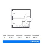 Планировка 1-комнатной квартиры, 33,44 м2