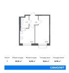 Планировка 1-комнатной квартиры, 35,35 м2