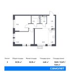 Планировка 3-комнатной квартиры, 53,96 м2