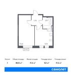 Планировка 1-комнатной квартиры, 38,14 м2