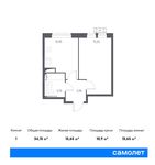 Планировка 1-комнатной квартиры, 34,15 м2