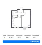 Планировка 1-комнатной квартиры, 37,54 м2