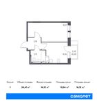 Планировка 1-комнатной квартиры, 34,61 м2