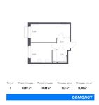 Планировка 1-комнатной квартиры, 33,89 м2