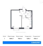 Планировка 1-комнатной квартиры, 38,05 м2