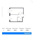 Планировка 1-комнатной квартиры, 34,5 м2