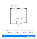 Планировка 1-комнатной квартиры, 38,21 м2