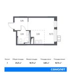 Планировка квартиры студии, 21,41 м2