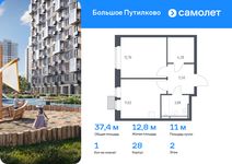 Планировка 1-комнатной квартиры, 37,44 м2