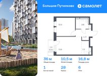 Планировка 1-комнатной квартиры, 36,03 м2