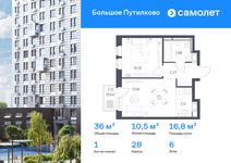 Планировка  1-комнатной квартиры, 36,03 м2