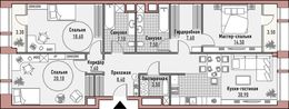Планировка 3-комнатной квартиры, 126,1 м2