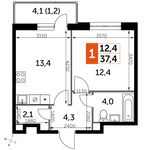 Планировка 1-комнатной квартиры, 37,4 м2