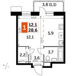 Планировка квартиры студии, 28,6 м2