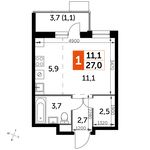 Планировка квартиры студии, 27 м2