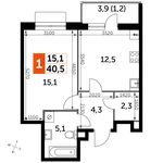Планировка 1-комнатной квартиры, 40,5 м2