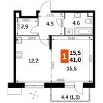 Планировка квартиры студии, 41 м2