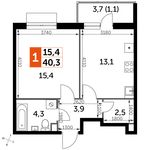 Планировка 1-комнатной квартиры, 40,3 м2