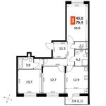 Планировка 3-комнатной квартиры, 79,4 м2