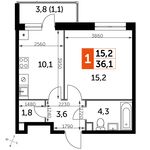Планировка 1-комнатной квартиры, 36,1 м2