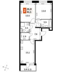 Планировка 2-комнатной квартиры, 61,1 м2