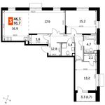 Планировка 3-комнатной квартиры, 91,7 м2