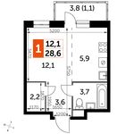 Планировка квартиры студии, 28,6 м2