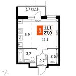 Планировка квартиры студии, 27 м2