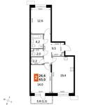 Планировка 2-комнатной квартиры, 65 м2