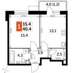 Планировка 1-комнатной квартиры, 40,4 м2