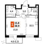 Планировка квартиры студии, 38,9 м2