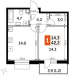 Планировка 1-комнатной квартиры, 42,2 м2