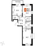 Планировка 2-комнатной квартиры, 59,6 м2
