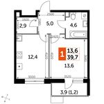 Планировка 1-комнатной квартиры, 39,7 м2