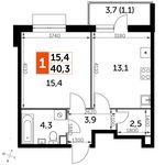 Планировка 1-комнатной квартиры, 40,3 м2