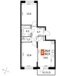 Планировка 2-комнатной квартиры, 62,3 м2