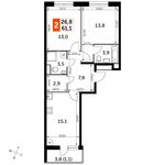 Планировка 2-комнатной квартиры, 61,1 м2