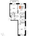 Планировка 2-комнатной квартиры, 62,7 м2