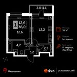 Планировка 1-комнатной квартиры, 36 м2